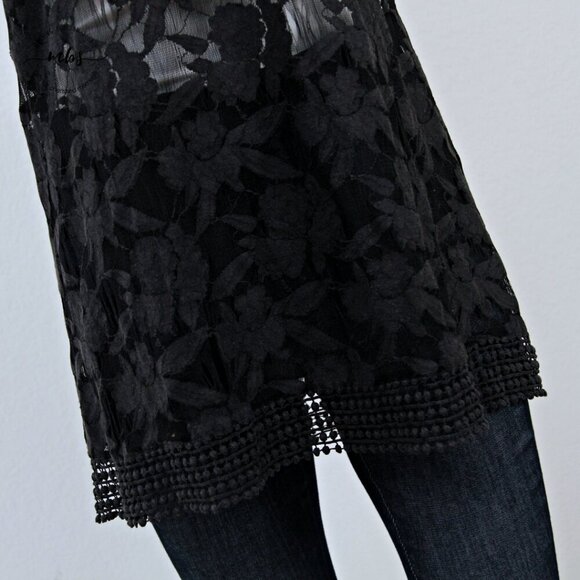 Lost April Lace Pom Pom Sleeveless Sheer Mini Dress Black Women S - Picture 6 of 10